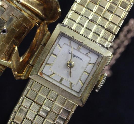 A ladys stylish early 1960s 18ct gold and diamond Dugena cocktail watch,